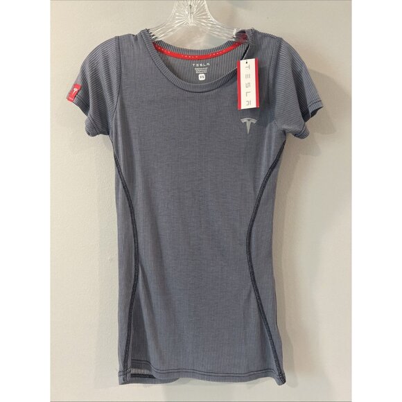 New TESLA APPAREL T-shirt Women's Gray XS Logo Short Sleeve MSRP $48 NWT - Picture 1 of 9